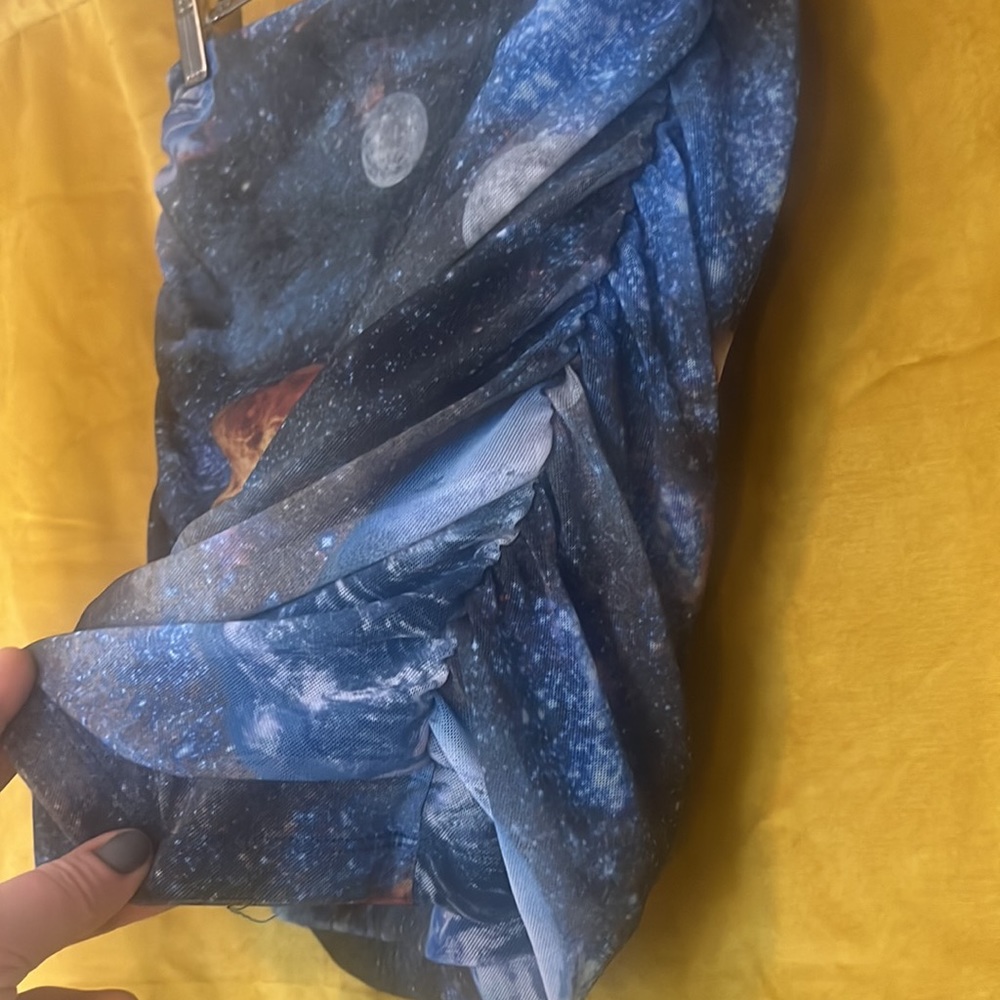 Urban Outfitters Galaxy Mesh Rouched Skirt NWOT Medium - Picture 2 of 5